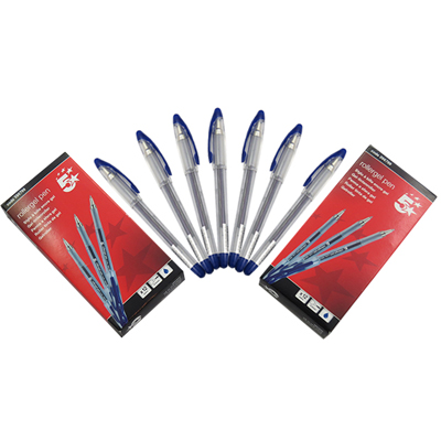 1 x Pack Of 12 Blue Rollergel Pens 5 Star Branded (396799)